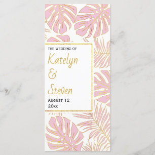 Tropical leaves pink and gold wedding program programme