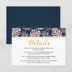 Tropical leaves pink and navy wedding enclosure card