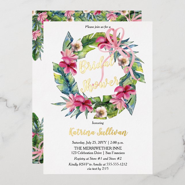 Tropical Leaves | Pink Floral Bridal Shower (Front/Back)