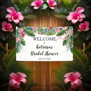 Tropical Leaves Pink Floral Bridal Shower Banner