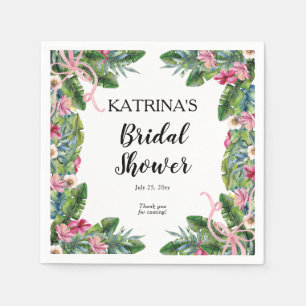 Tropical Leaves   Pink Floral Bridal Shower Napkin