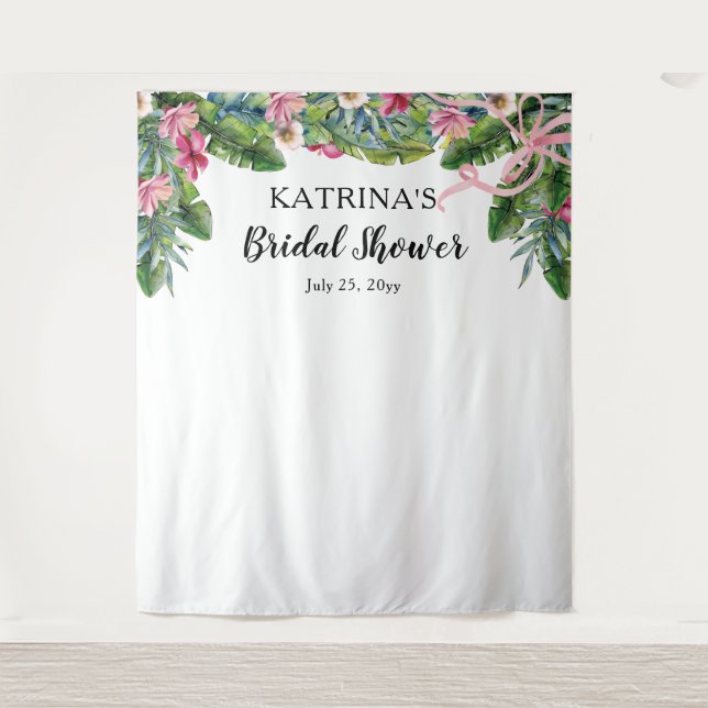 Tropical Leaves | Pink Floral Bridal Shower Tapestry (Front)