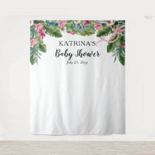 Tropical Leaves   Pink Floral Girl Baby Shower Tapestry