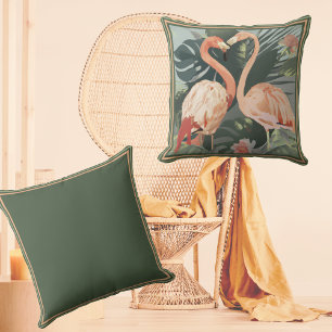 Tropical Leaves Pink Swan Throw Pillow
