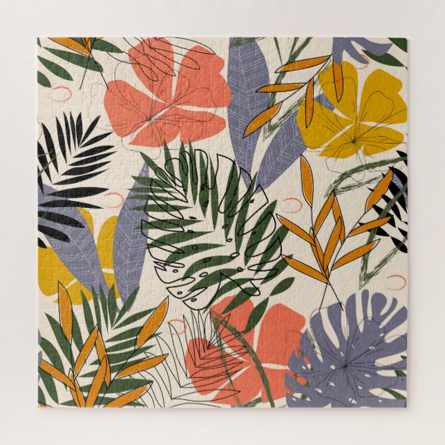 Tropical leaves plants, beige, original pattern. jigsaw puzzle (Vertical)