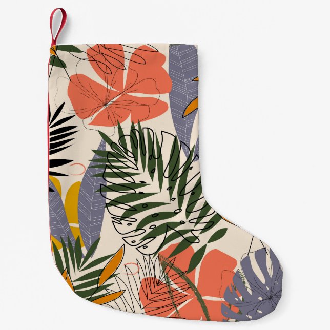 Tropical leaves plants, beige, original pattern. small christmas stocking (Front)