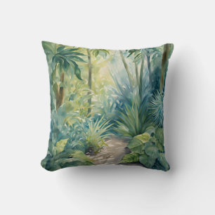 Tropical Leaves Plants Palm Trees Watercolor Cushion