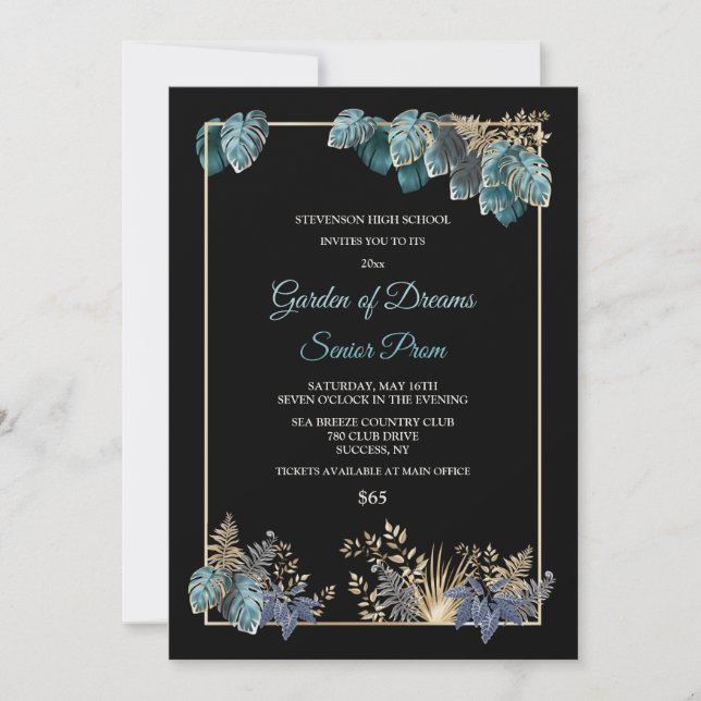 Tropical Leaves Prom Invitation (Front)