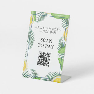 Tropical Leaves QR Code Scan to Pay  Pedestal Sign