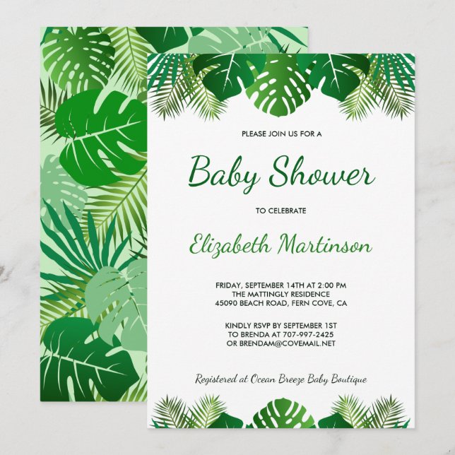 Tropical Leaves Rainforest Foliage Baby Shower Invitation (Front/Back)