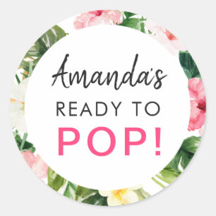 Tropical Leaves Ready to Pop Baby Shower Sticker