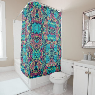 Tropical Leaves red orange yellow blue Shower Curtain