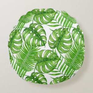 Tropical leaves round cushion