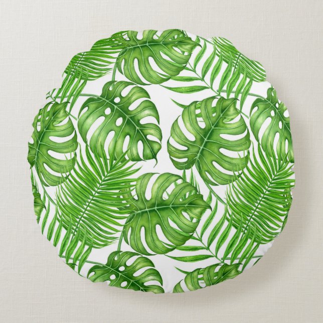 Tropical leaves round cushion (Front)