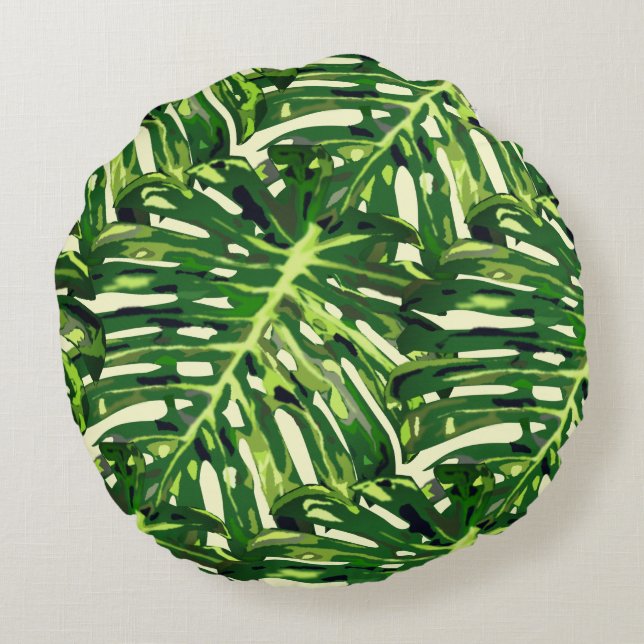 Tropical Leaves Round Pillow (Back)