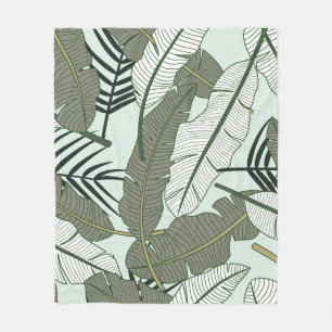 Tropical leaves seamless pattern fleece blanket