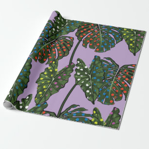Tropical leaves seamless pattern on colourful pop wrapping paper