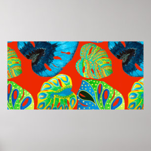 Tropical leaves seamless pattern poster