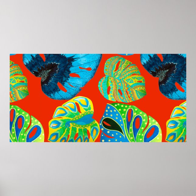 Tropical leaves seamless pattern poster (Front)