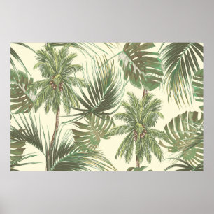 Tropical leaves seamless pattern poster