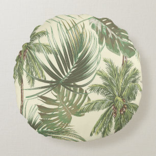 Tropical leaves seamless pattern round cushion