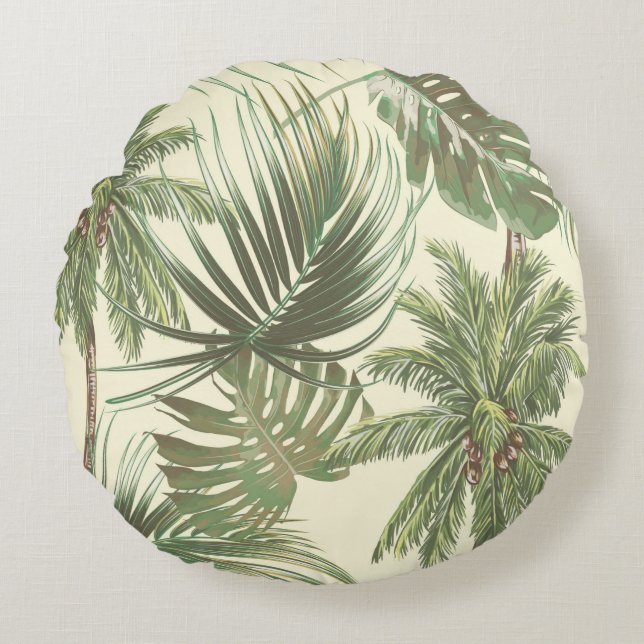 Tropical leaves seamless pattern round cushion (Front)