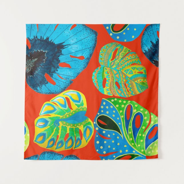 Tropical leaves seamless pattern tapestry (Front)