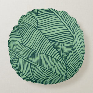 Tropical leaves. Seamless texture with banana leaf Round Cushion