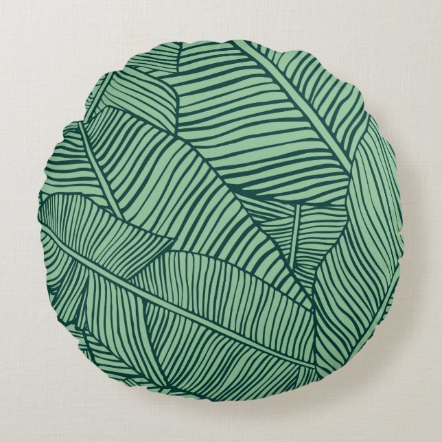 Tropical leaves. Seamless texture with banana leaf Round Cushion (Front)