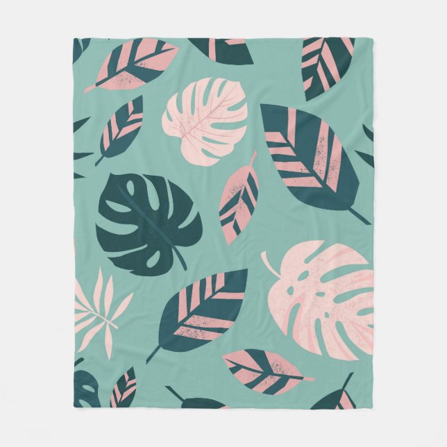 Tropical Leaves: Seamless Vintage Pattern. Fleece Blanket (Front)
