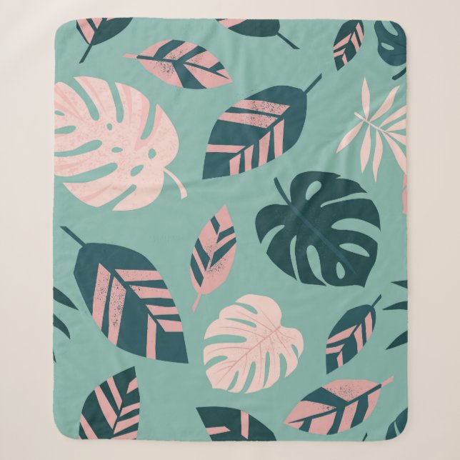 Tropical Leaves: Seamless Vintage Pattern. Sherpa Blanket (Front)