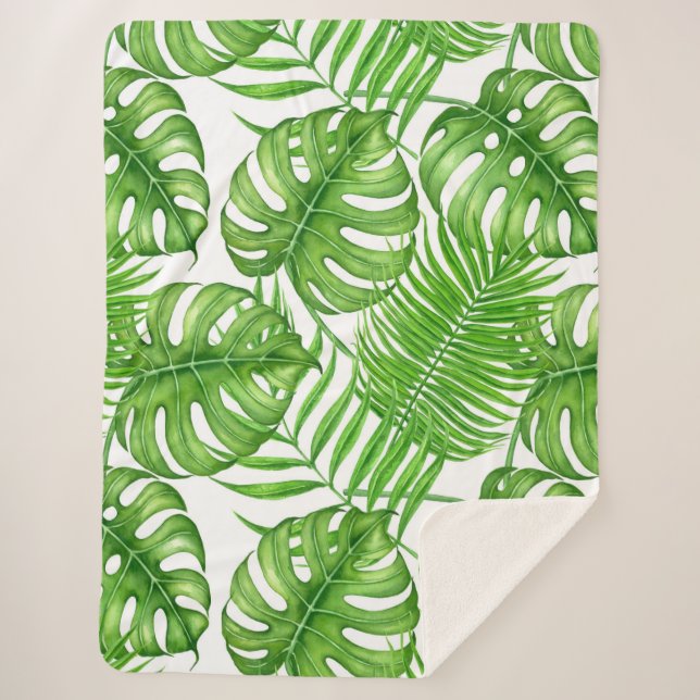 Tropical leaves sherpa blanket (Front)