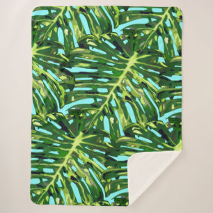 Tropical Leaves Sherpa Blanket - Choose Colour