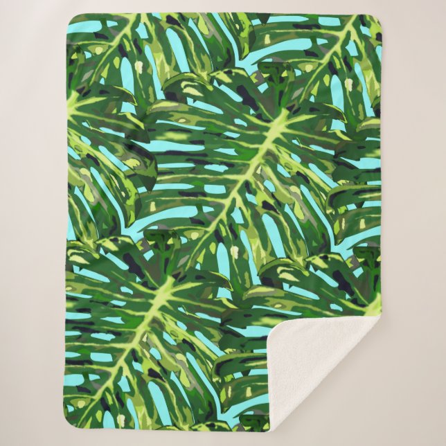Tropical Leaves Sherpa Blanket - Choose Colour (Front)