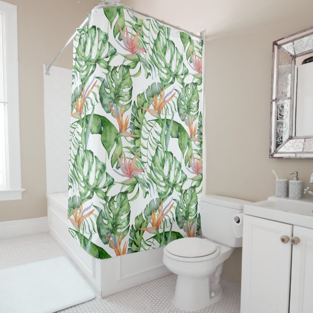 Tropical Leaves Shower Curtain (In Situ)