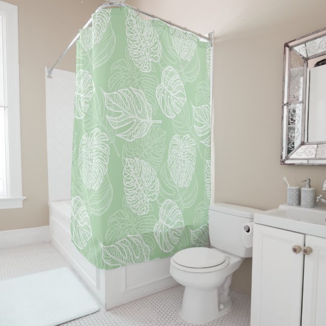 Tropical Leaves Shower Curtain (In Situ)