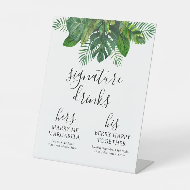 Tropical Leaves Signature Drink Sign (Front)