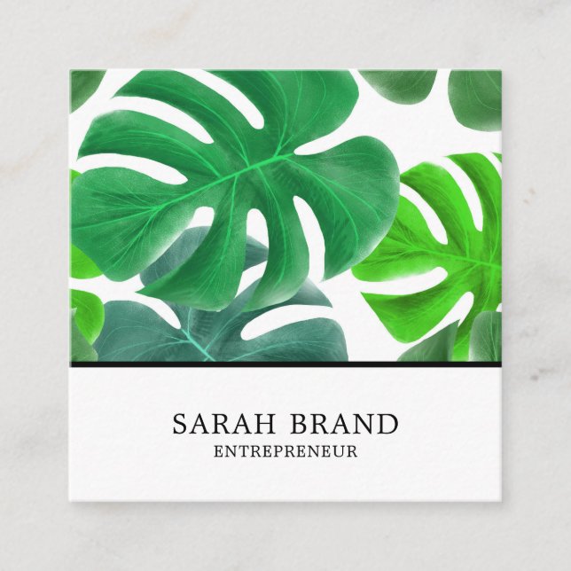 Tropical Leaves Social Media Square Business Card (Front)