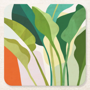 Tropical Leaves Square Paper Coaster