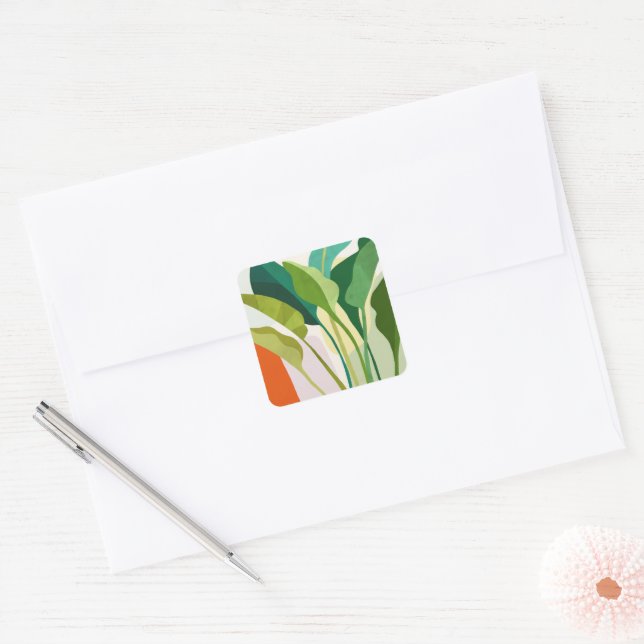 Tropical Leaves Square Sticker (Envelope)