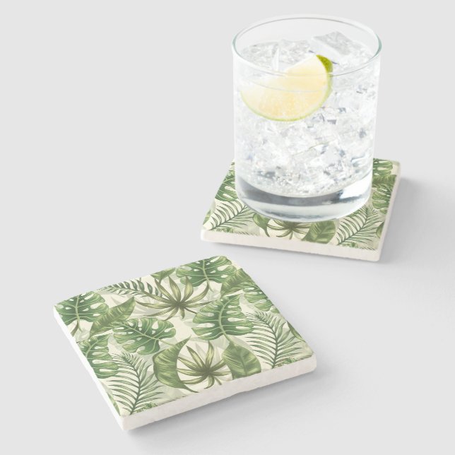 Tropical leaves stone coaster (Side)