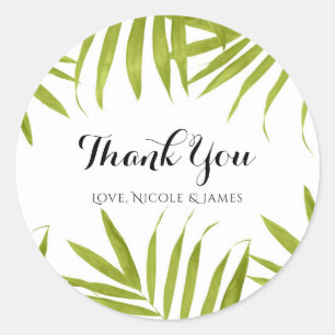 Tropical Leaves Summer Elegant Wedding Favour Classic Round Sticker