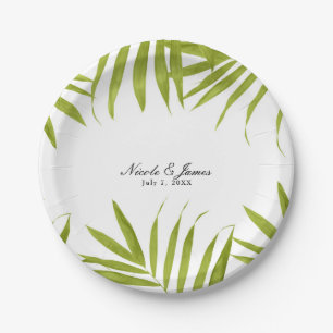 Tropical Leaves Summer Elegant Wedding Reception Paper Plate