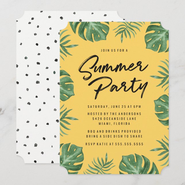 Tropical Leaves | Summer Party Invitation (Front/Back)