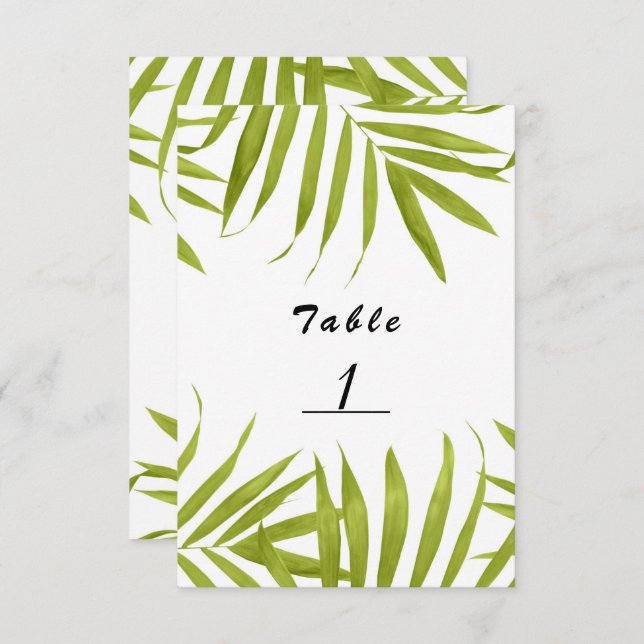 Tropical Leaves Summer Wedding Table Number Card (Front/Back)