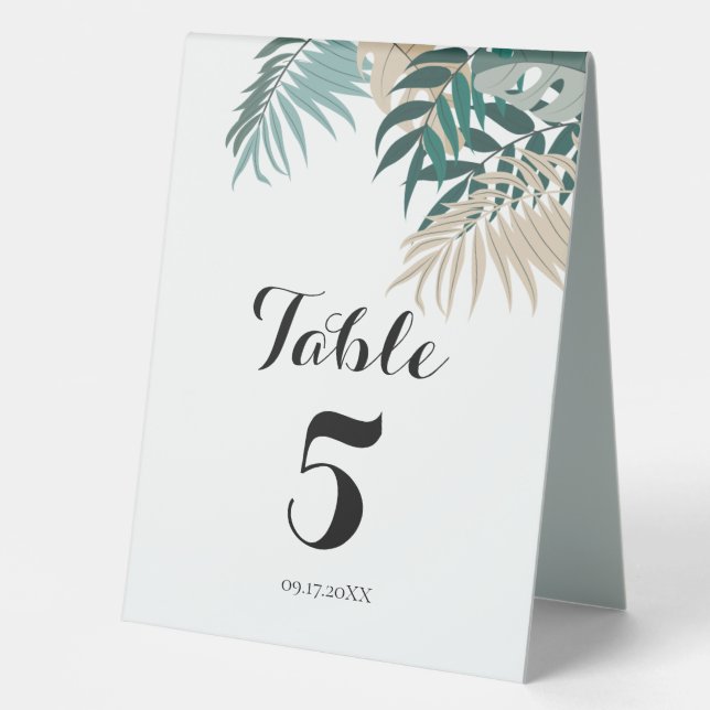Tropical leaves table tent sign (Front)