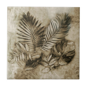 Tropical Leaves Textured Background Vintage Feel Tile