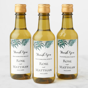 Tropical leaves Thank You Wedding Mini  Wine Label