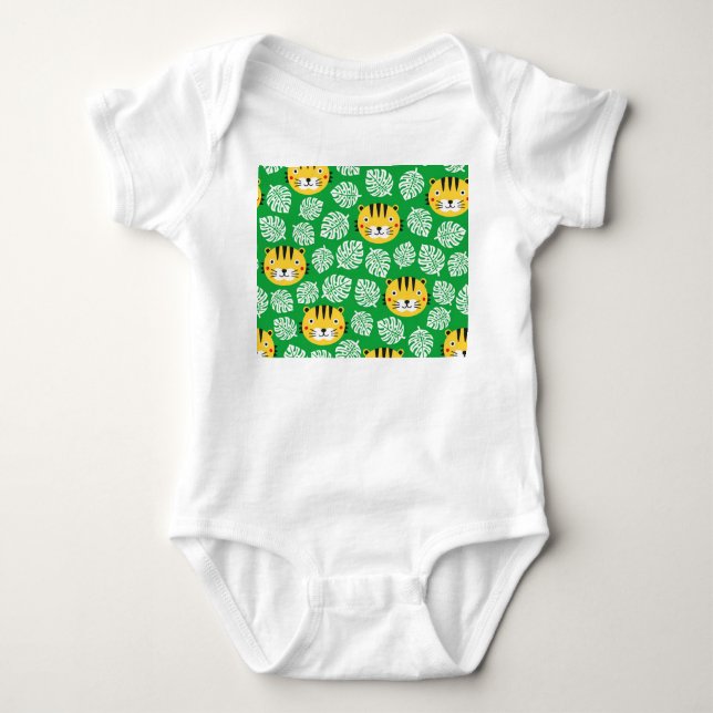 Tropical Leaves Tiger Kid Pattern Baby Bodysuit (Front)