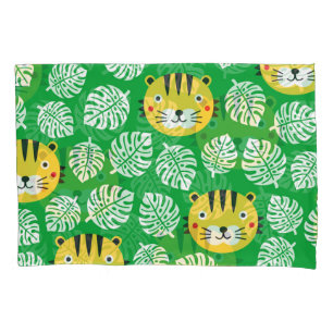 Tropical Leaves Tiger Kid Pattern Pillowcase